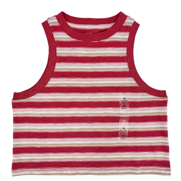 GAP Teen NWT Red, Pink, Tan, and White Striped Organic Cotton Tank Top, 10 - Picture 3 of 13